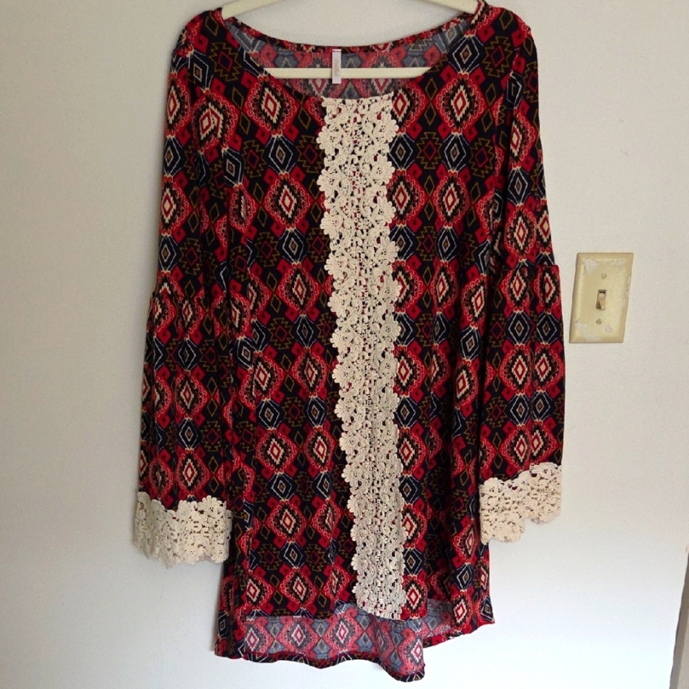 Pink Blush Aztec Boho Tunic SZ L